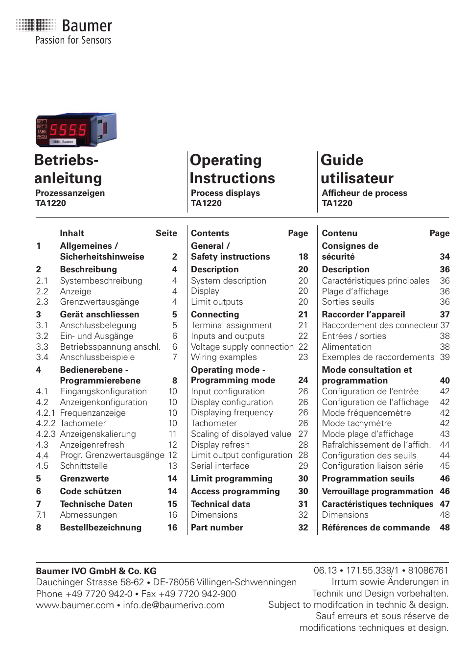 Baumer TA1220 User Manual | 48 pages