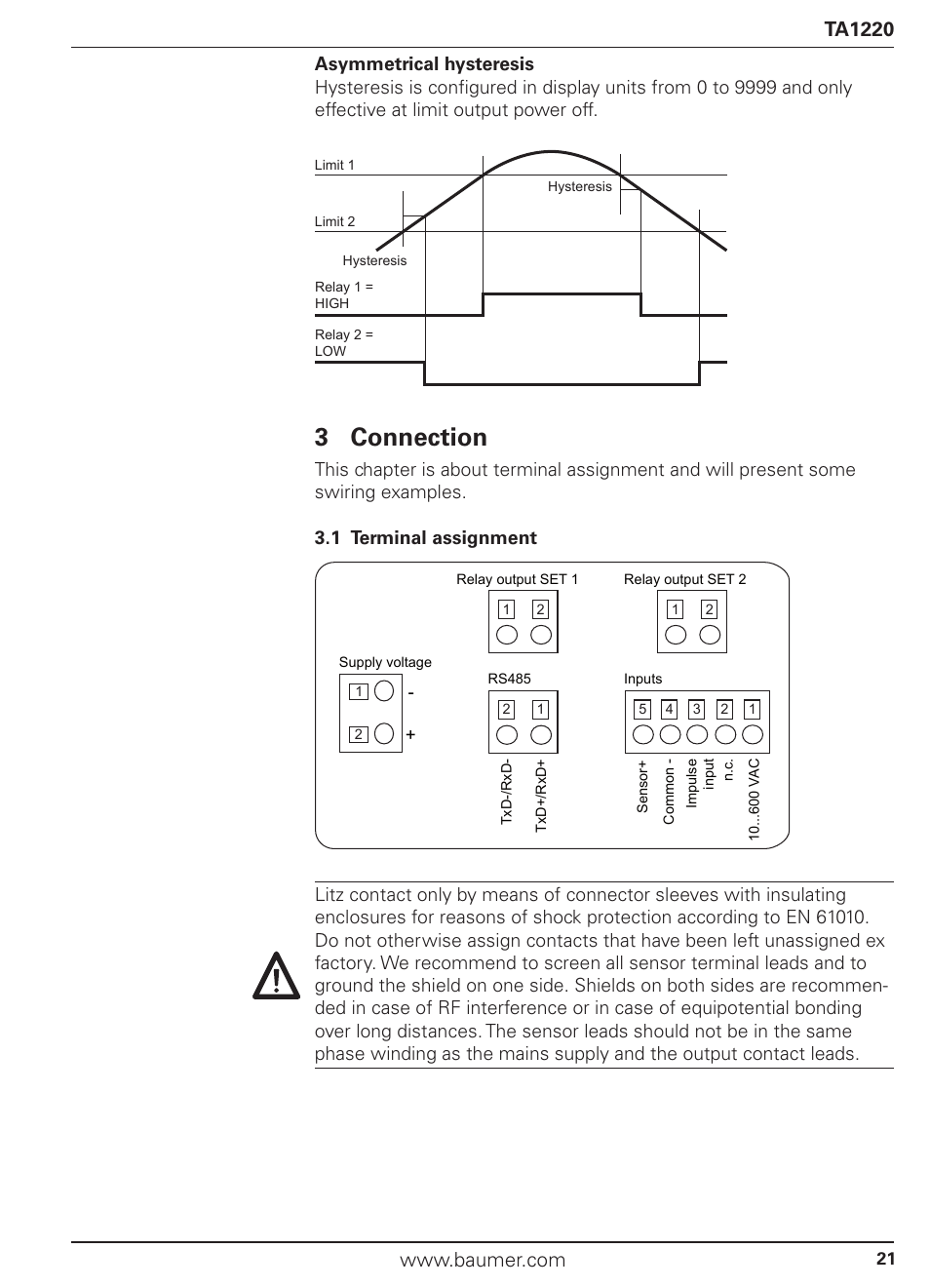 3 connection | Baumer TA1220 User Manual | Page 21 / 48