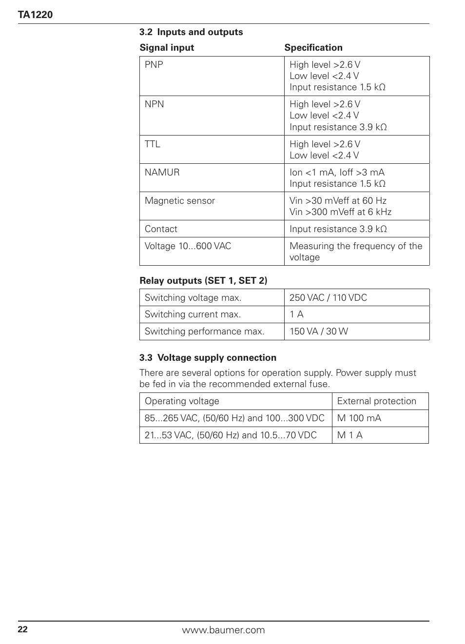 Baumer TA1220 User Manual | Page 22 / 48