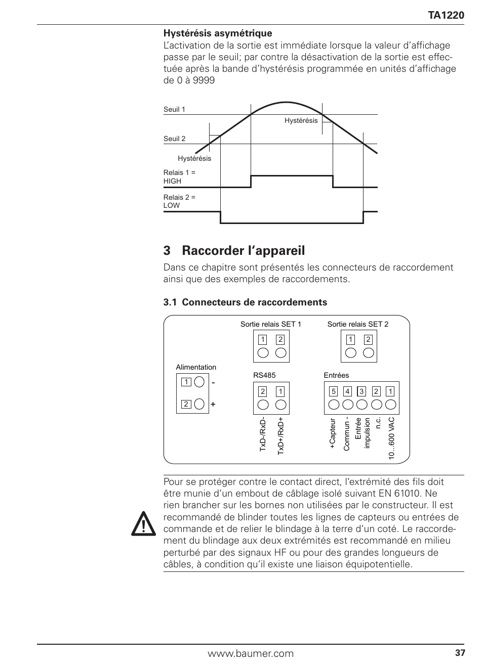 3 raccorder l‘appareil | Baumer TA1220 User Manual | Page 37 / 48