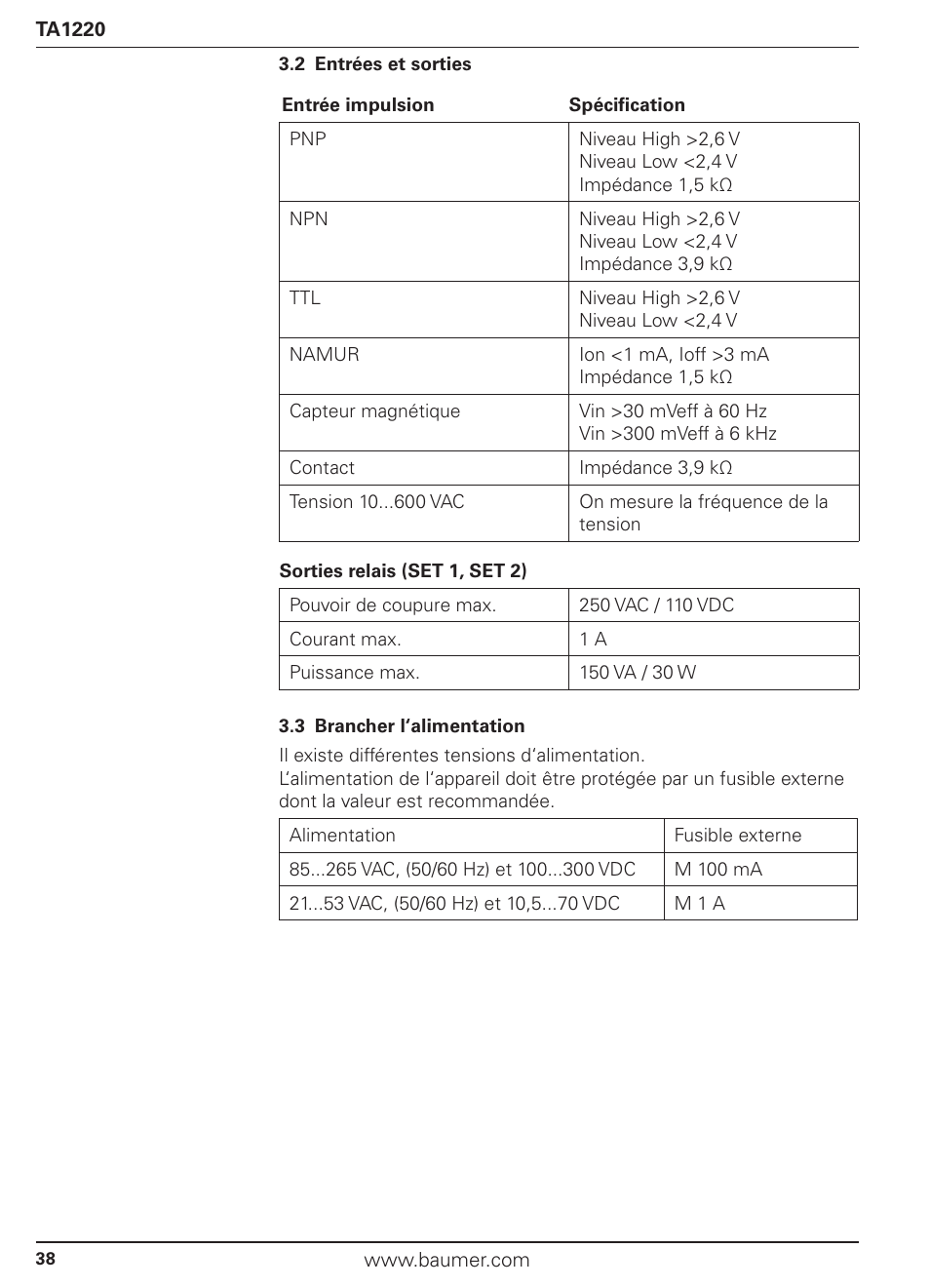 Baumer TA1220 User Manual | Page 38 / 48