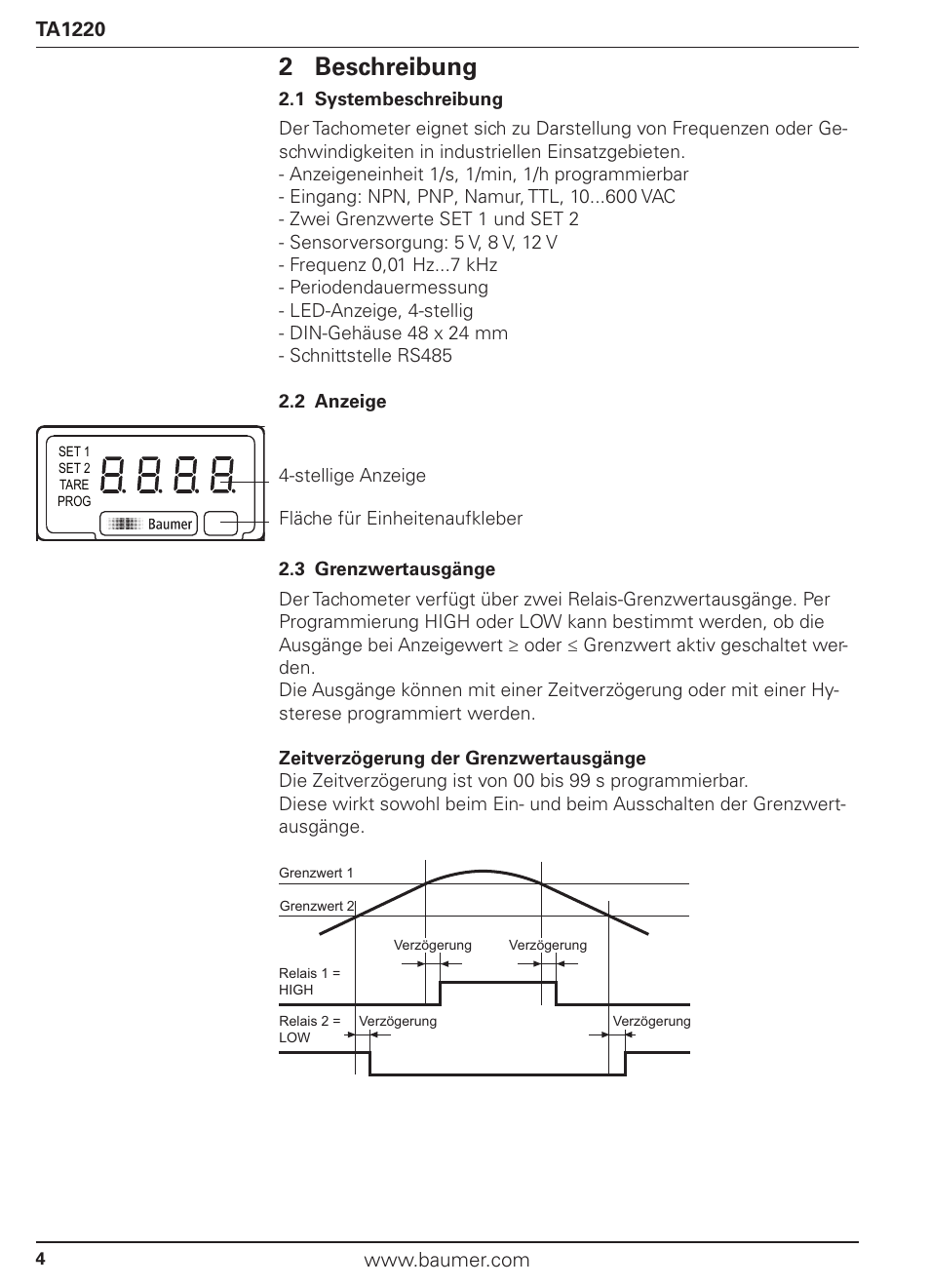 2 beschreibung | Baumer TA1220 User Manual | Page 4 / 48