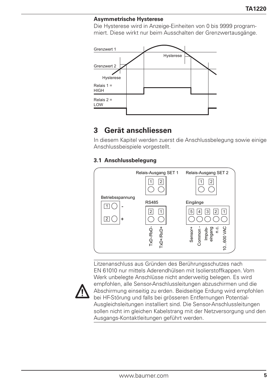 3 gerät anschliessen | Baumer TA1220 User Manual | Page 5 / 48