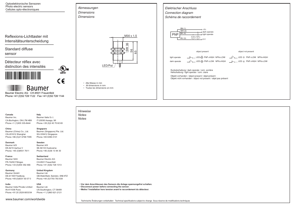 Baumer FZAM 30P5004 User Manual | 2 pages