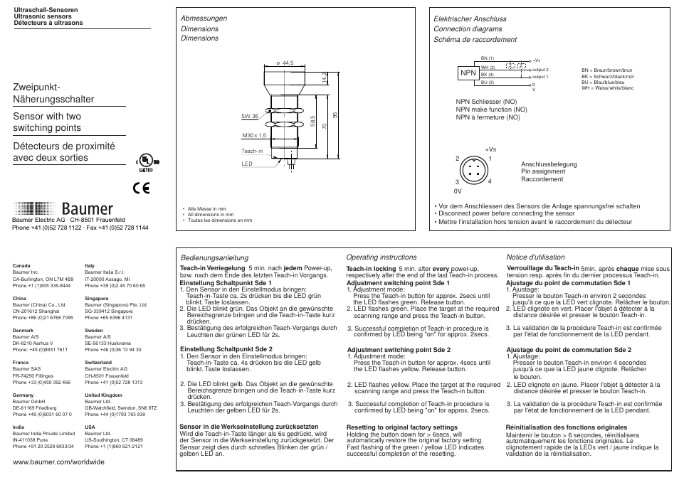 Baumer UZAM 50N6121/S14 User Manual | 2 pages