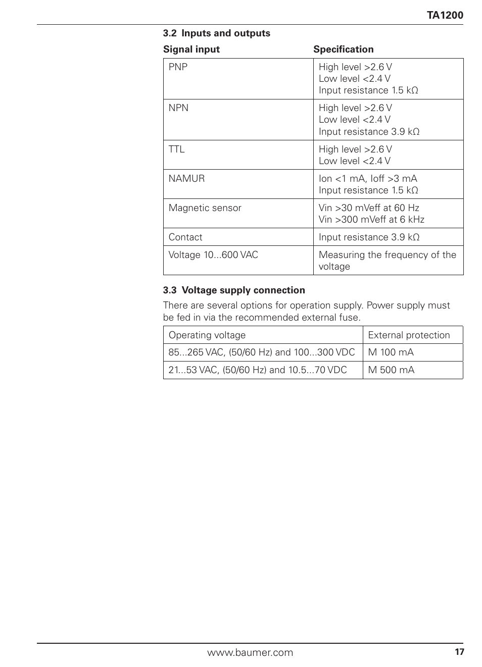 Baumer TA1200 User Manual | Page 17 / 36