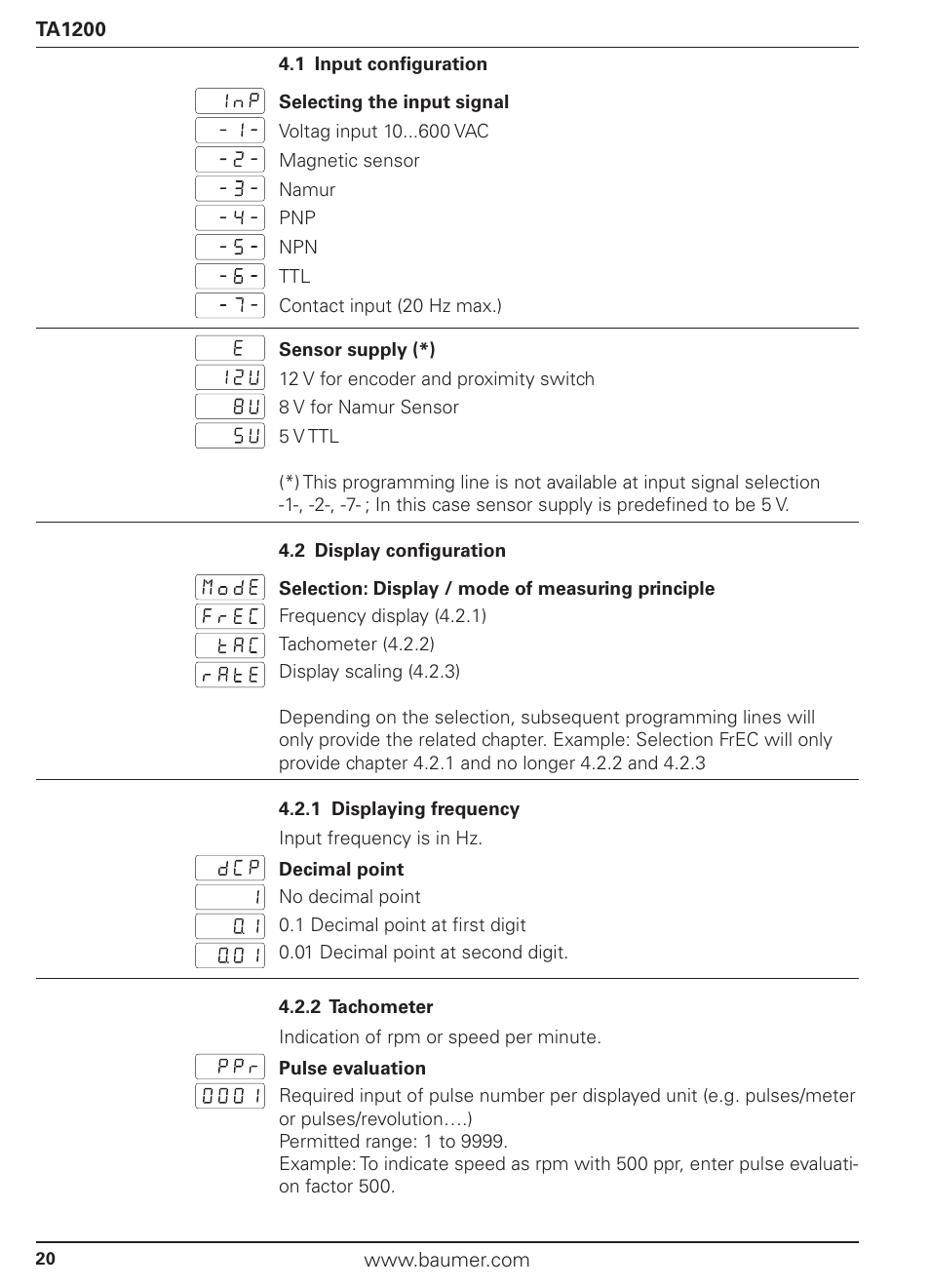 Baumer TA1200 User Manual | Page 20 / 36