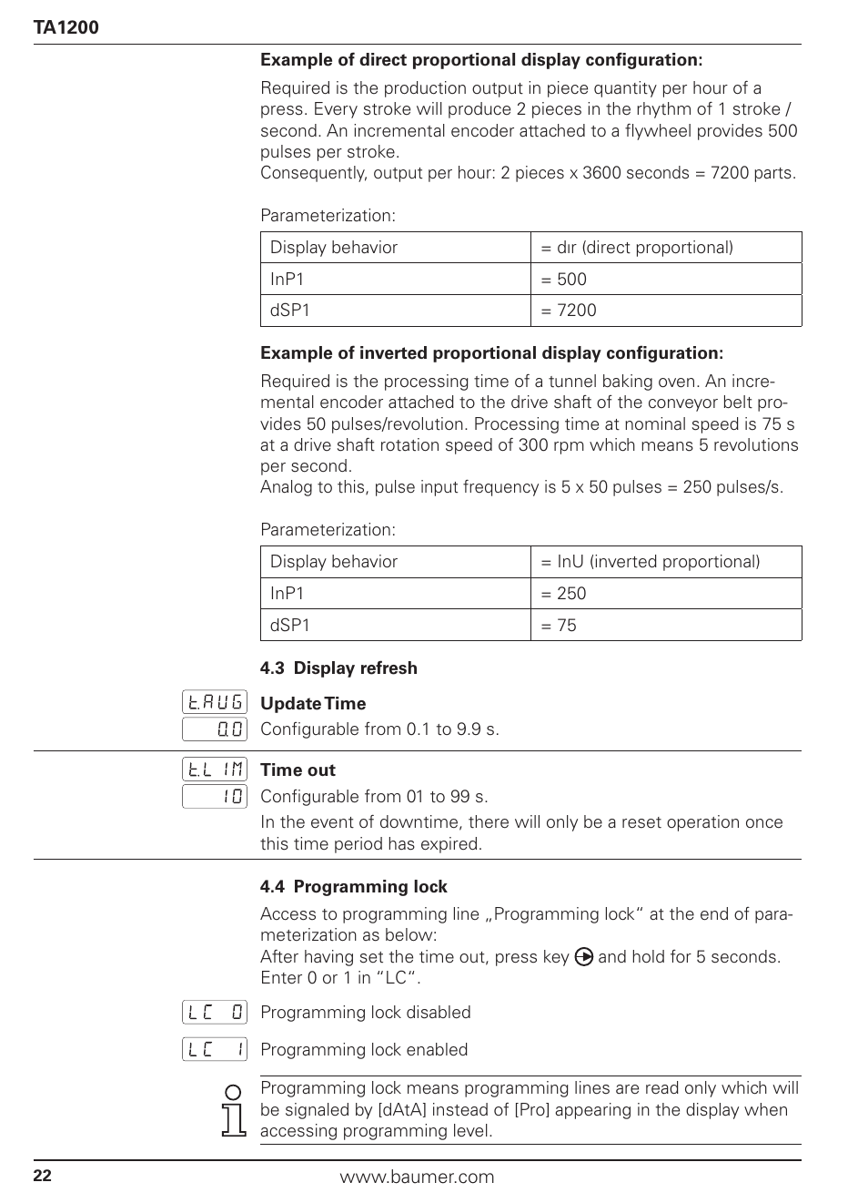 Baumer TA1200 User Manual | Page 22 / 36