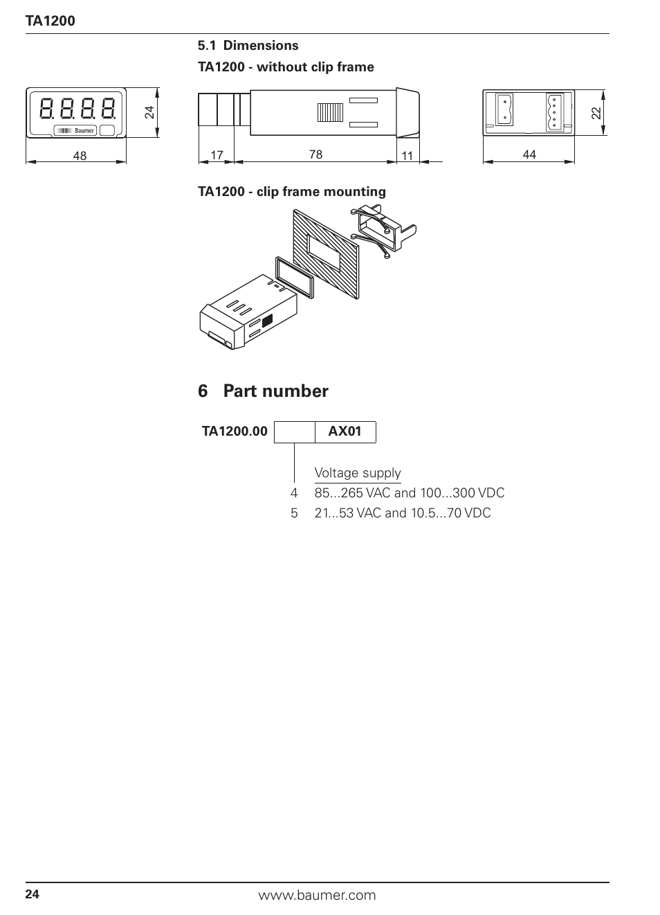 6 part number | Baumer TA1200 User Manual | Page 24 / 36
