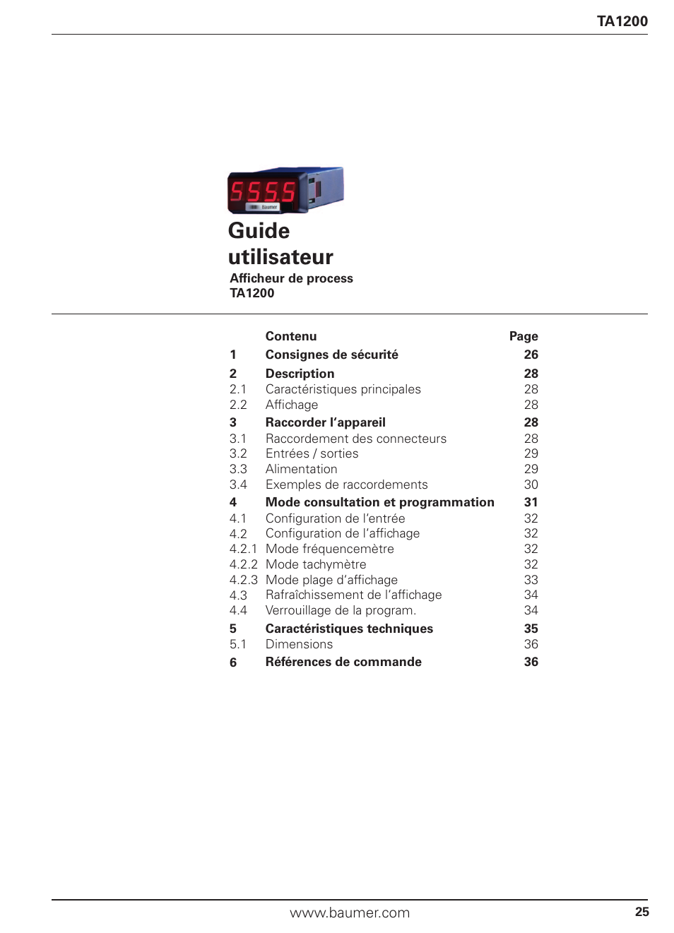 Guide utilisateur | Baumer TA1200 User Manual | Page 25 / 36