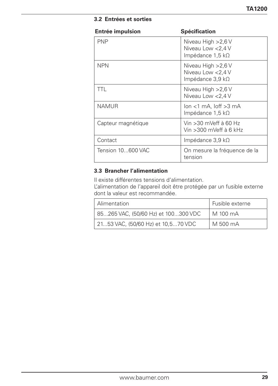 Baumer TA1200 User Manual | Page 29 / 36