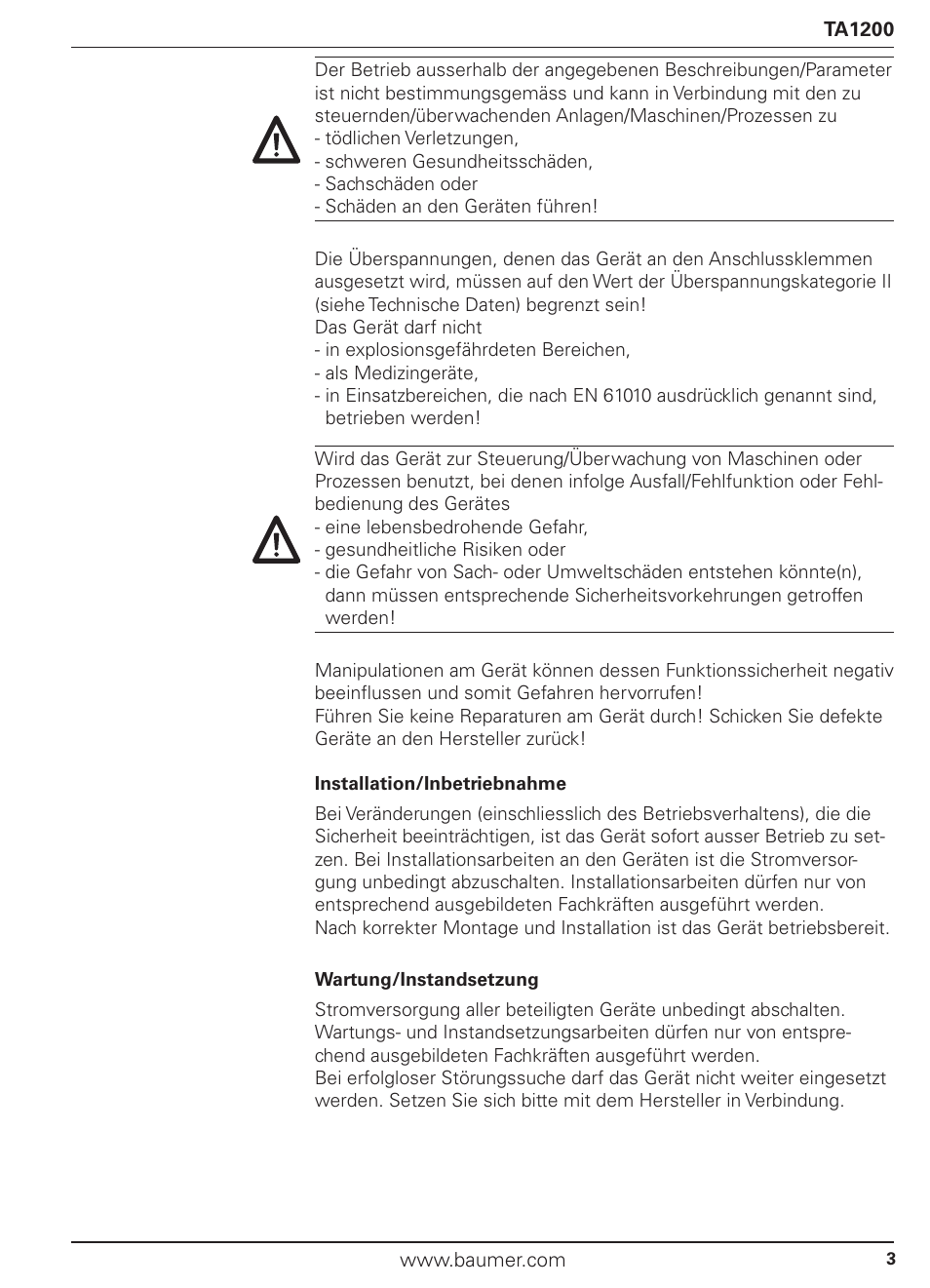 Baumer TA1200 User Manual | Page 3 / 36