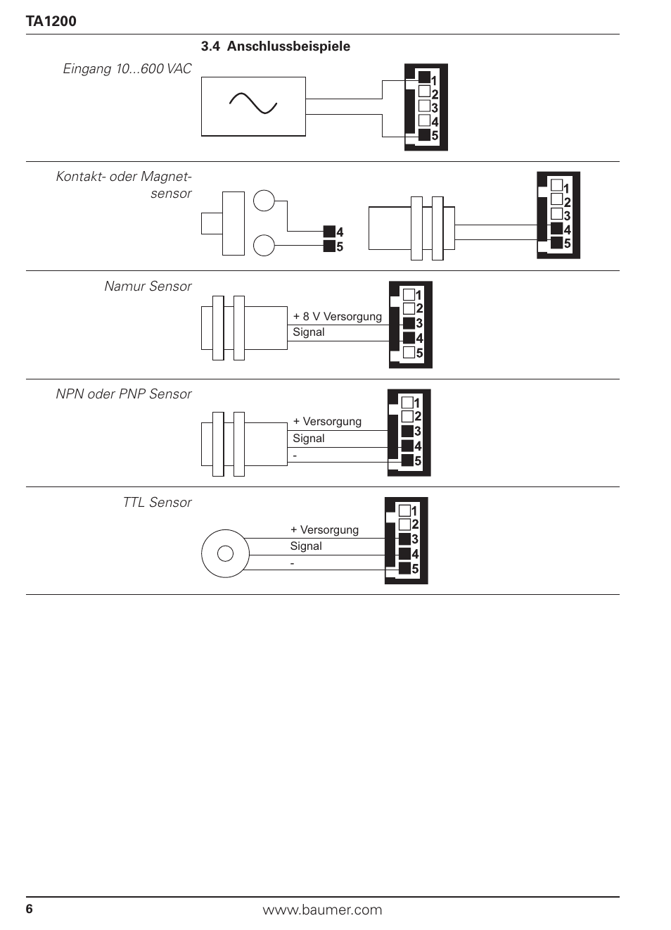 Baumer TA1200 User Manual | Page 6 / 36