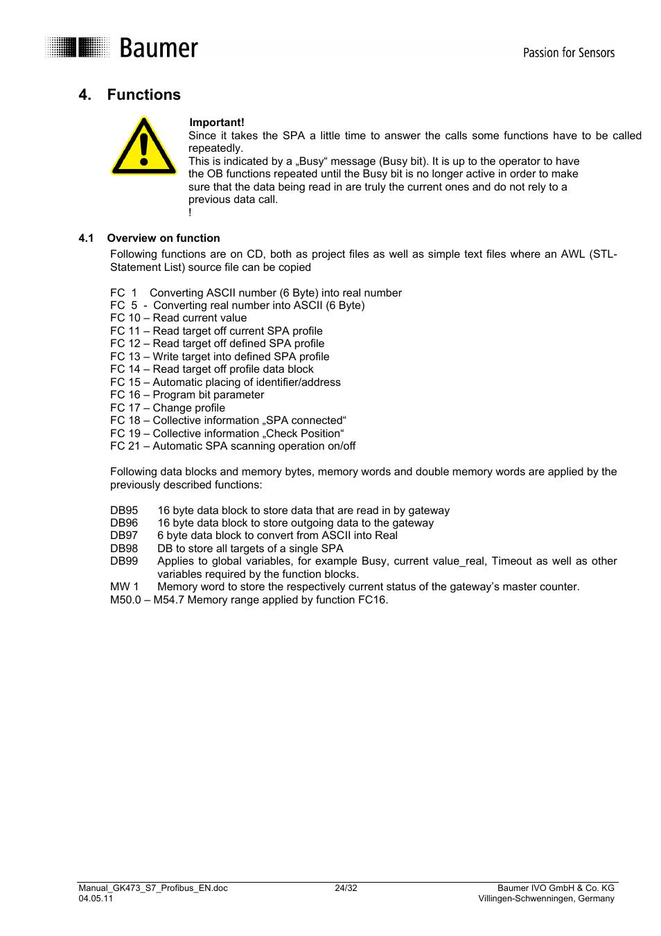 Functions | Baumer GK473 User Manual | Page 24 / 32