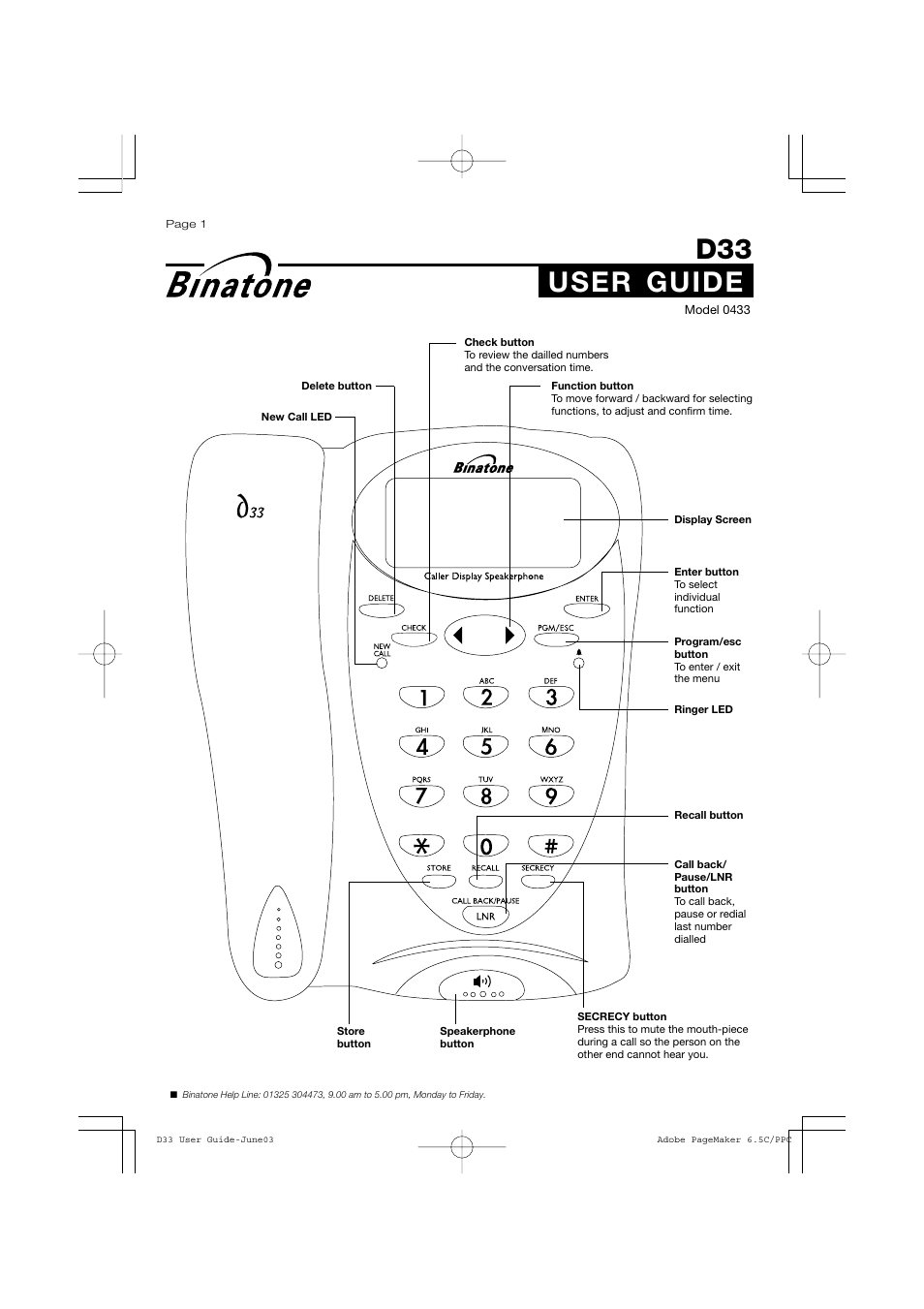 Binatone D33 User Manual | 8 pages