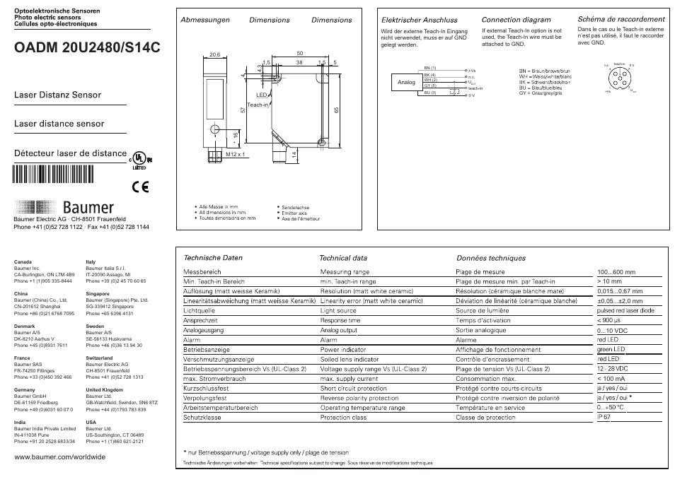 Baumer OADM 20U2480/S14C User Manual | 4 pages