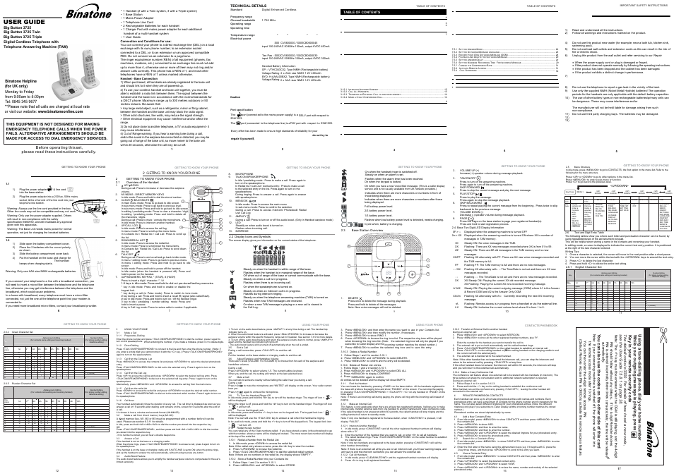 Binatone Big Button 3725 User Manual | 2 pages