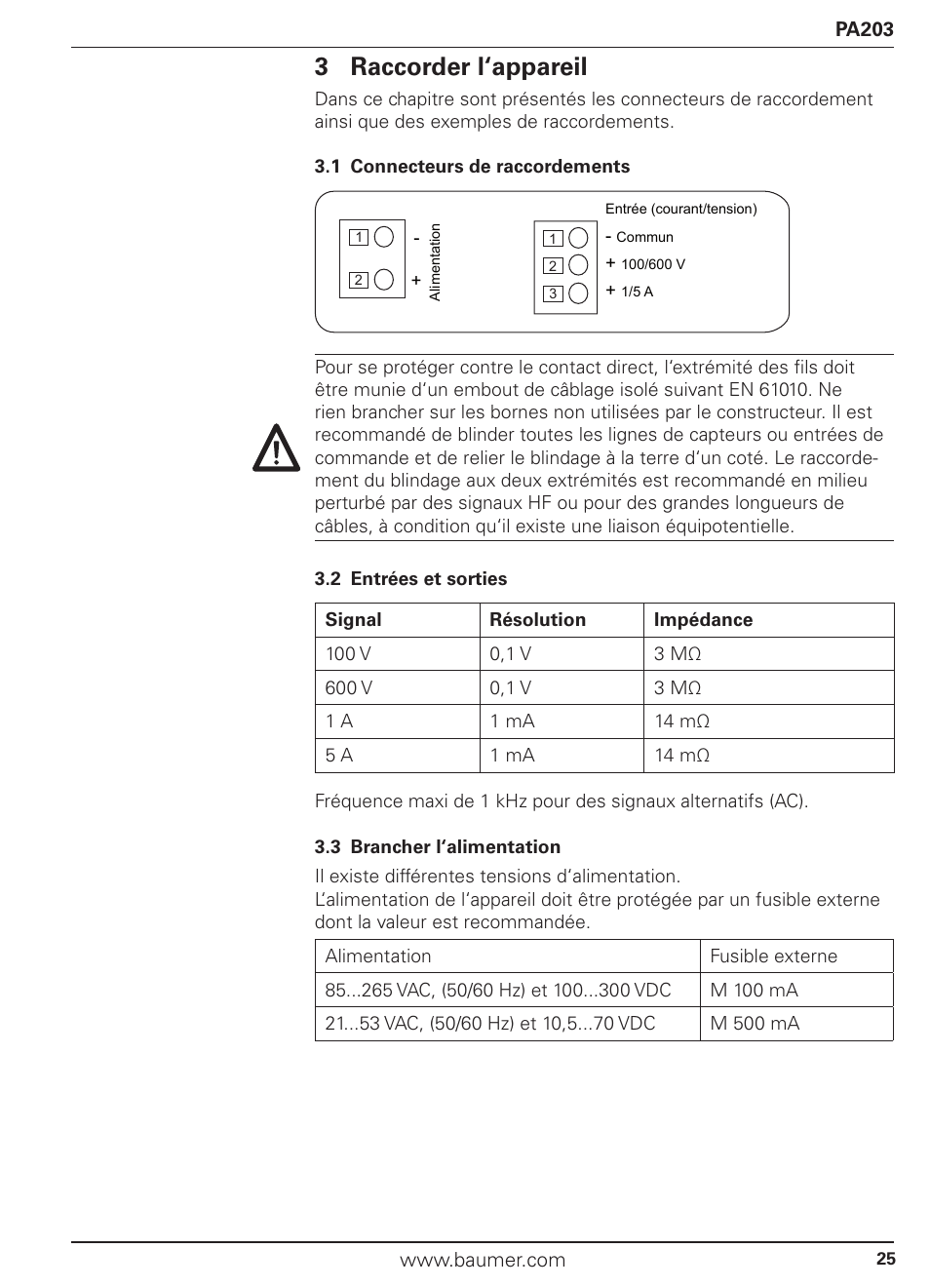 3 raccorder l‘appareil | Baumer PA203 User Manual | Page 25 / 30