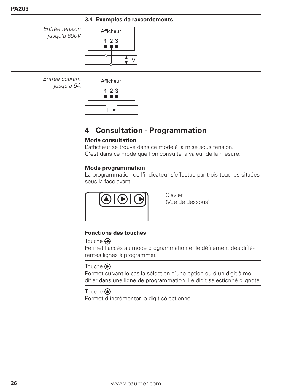 4 consultation - programmation | Baumer PA203 User Manual | Page 26 / 30