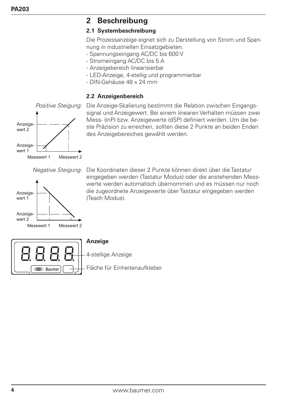 2 beschreibung | Baumer PA203 User Manual | Page 4 / 30