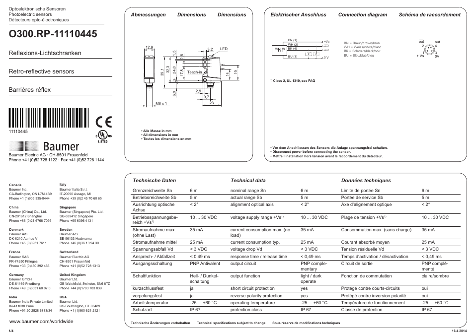 Baumer O300.RP-PV1T.72N User Manual | 4 pages