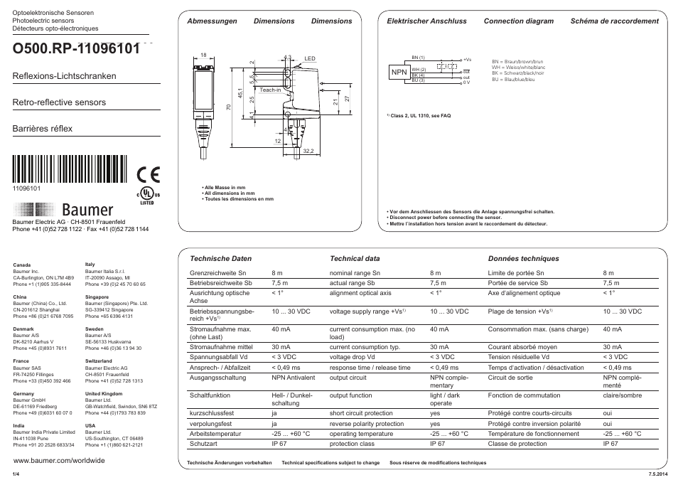 Baumer O500.RP-NV1T.72CU User Manual | 4 pages