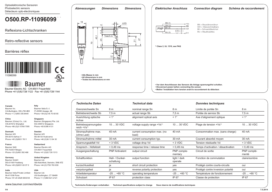 Baumer O500.RP-PV1T.72CU User Manual | 4 pages