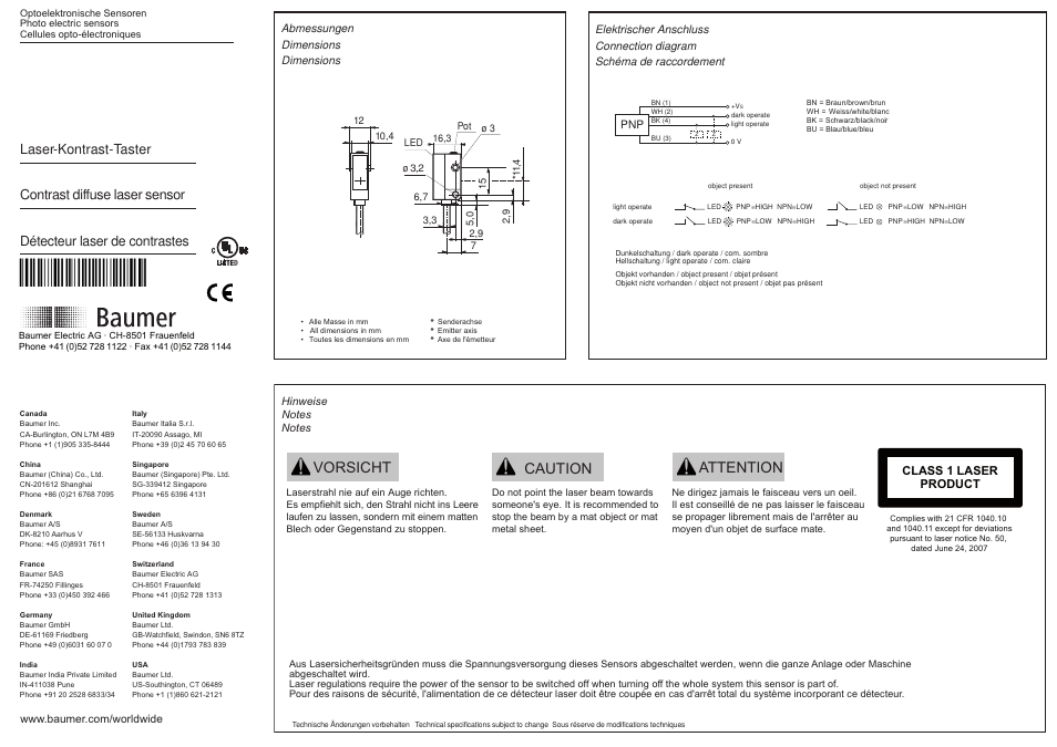 Baumer OZDK 10P5150 User Manual | 2 pages