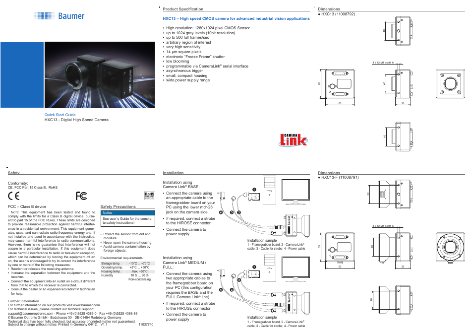 Baumer HXC13 cameras User Manual | 2 pages