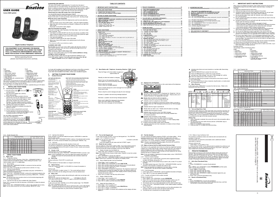 Binatone 2020 User Manual | 2 pages