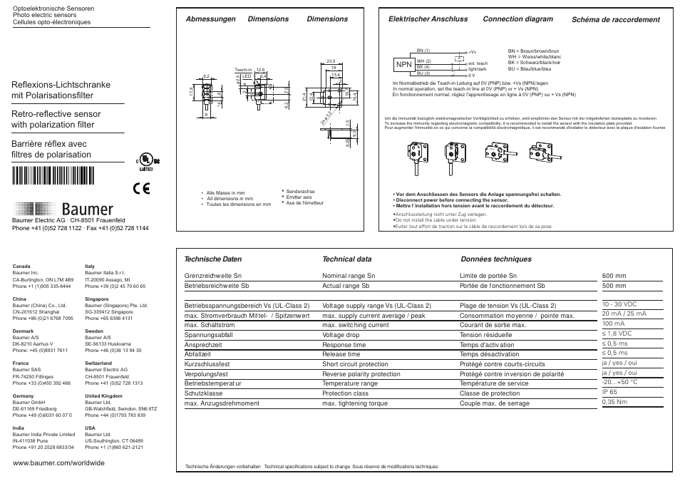 Baumer FPDK 07N6901 User Manual | 2 pages