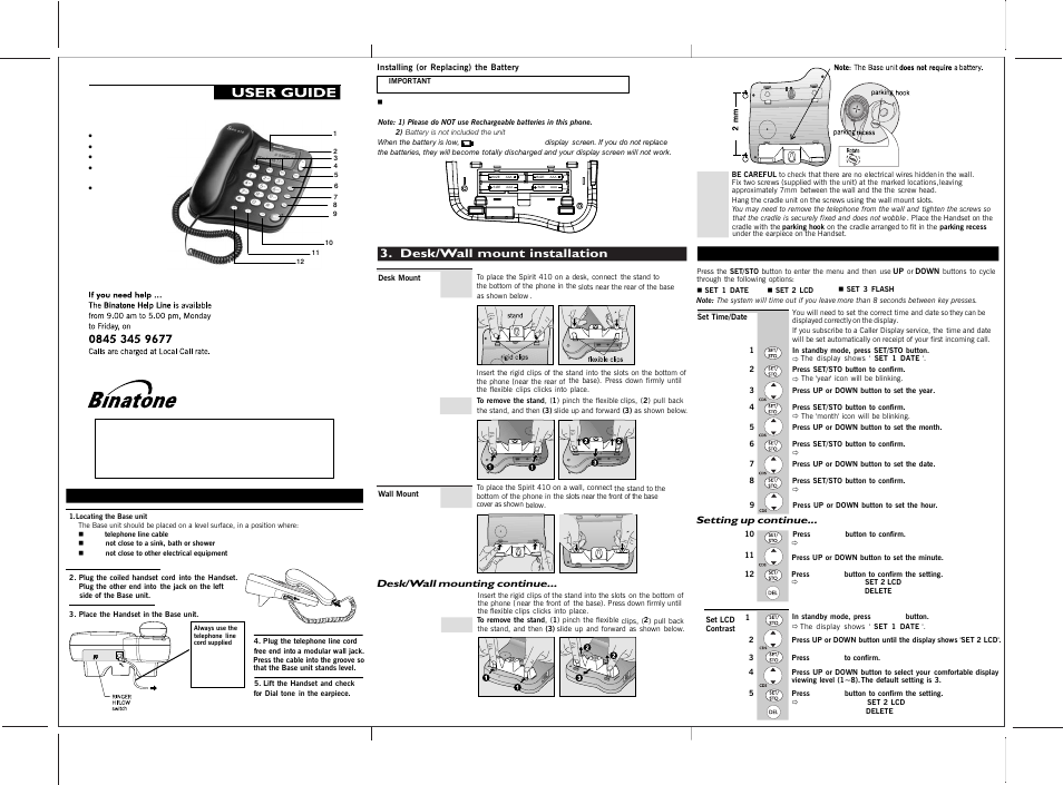 Binatone 410 User Manual | 2 pages