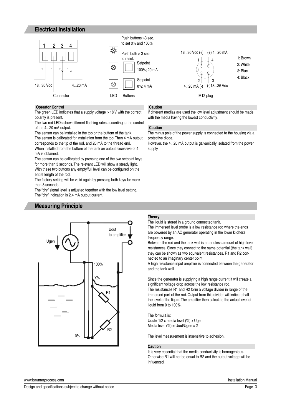 Electrical installation, Measuring principle | Baumer LSP User Manual | Page 3 / 4