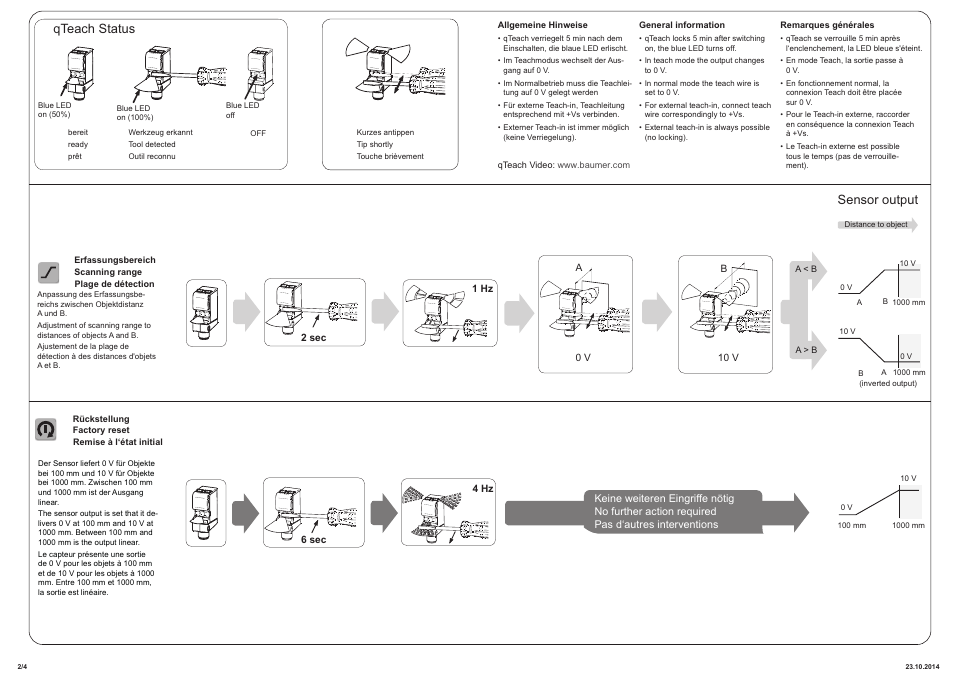Qteach status, Sensor output | Baumer U500.DA0-UA1B.72CU User Manual | Page 2 / 4