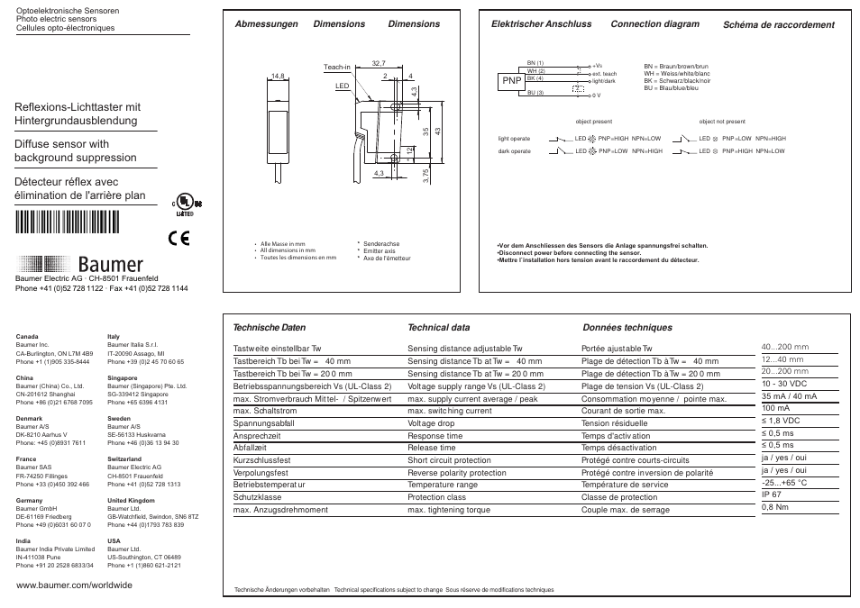 Baumer FHDK 14P6901 User Manual | 2 pages