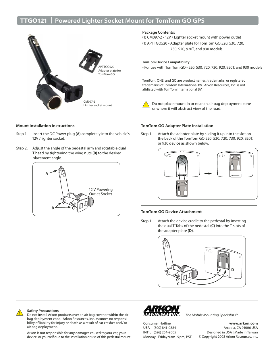 Arkon TTGO121 User Manual | 1 page