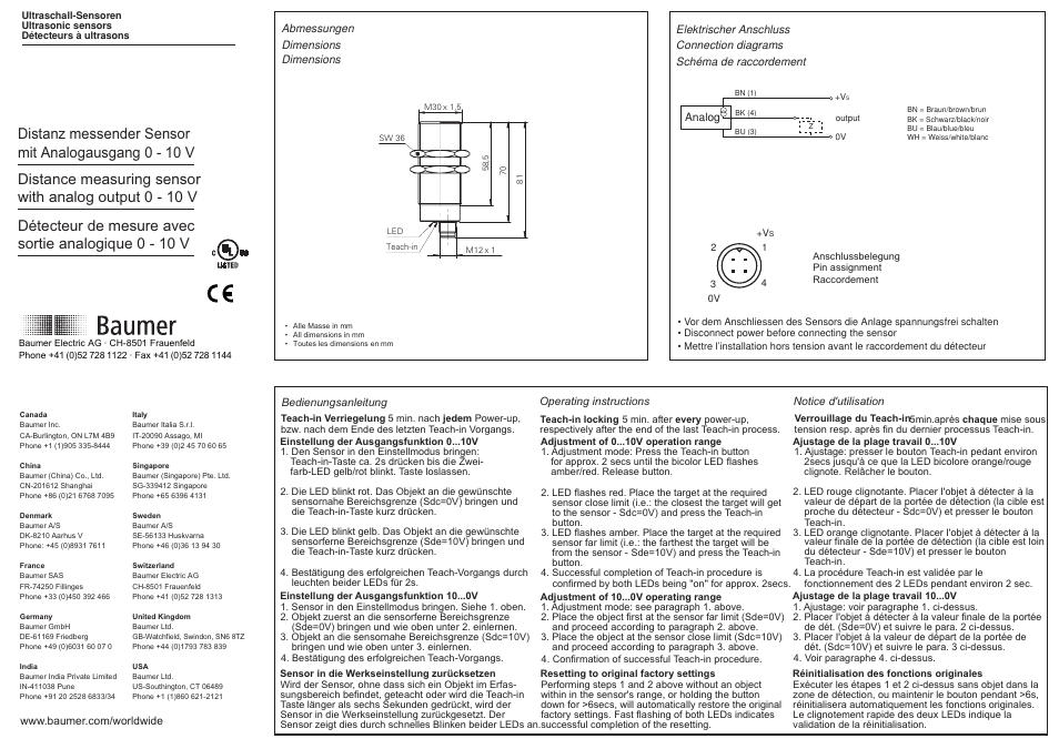 Baumer UNAM 30U6103/S14 User Manual | 2 pages