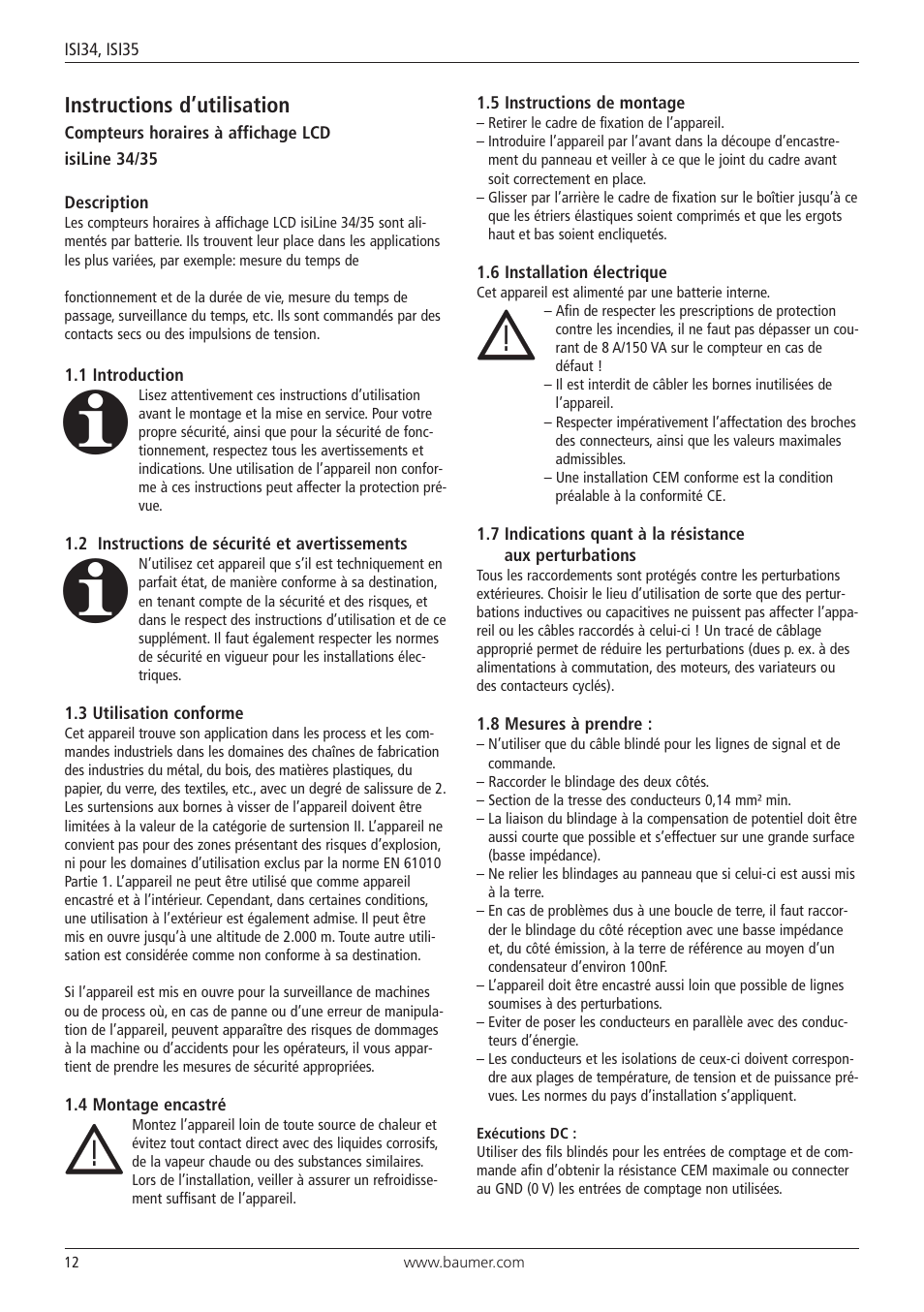 Instructions d’utilisation | Baumer ISI35 User Manual | Page 12 / 20