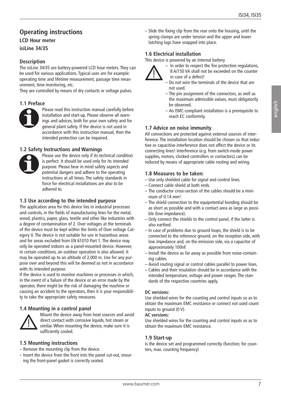 Operating instructions | Baumer ISI35 User Manual | Page 7 / 20