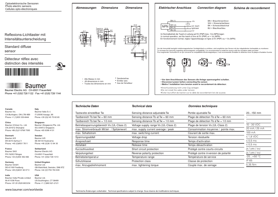 Baumer FZDK 07N6901 User Manual | 2 pages