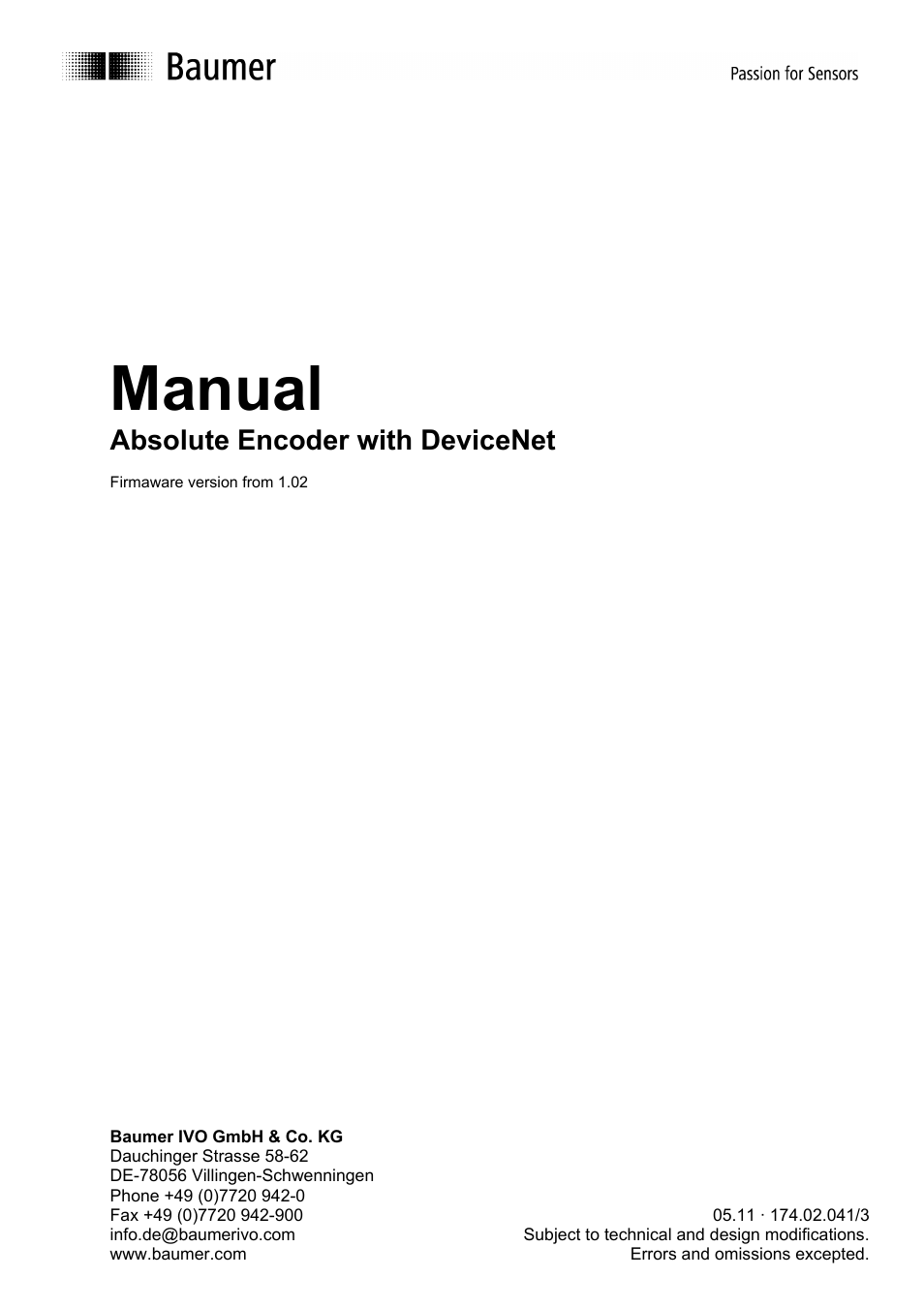 Baumer GXP8W User Manual | 13 pages