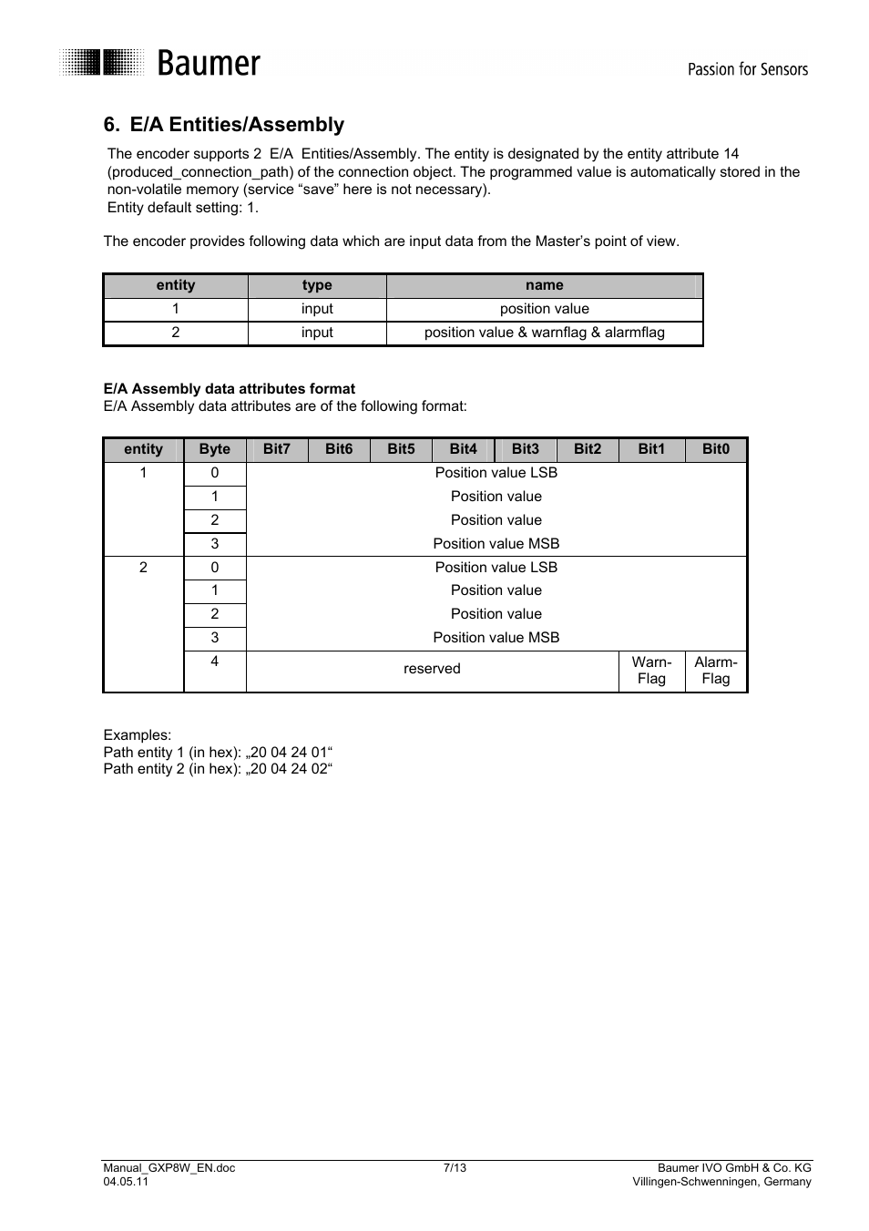 E/a entities/assembly | Baumer GXP8W User Manual | Page 7 / 13