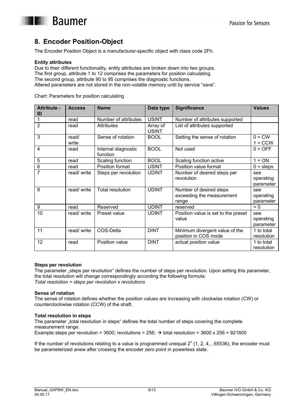 Encoder position-object | Baumer GXP8W User Manual | Page 9 / 13