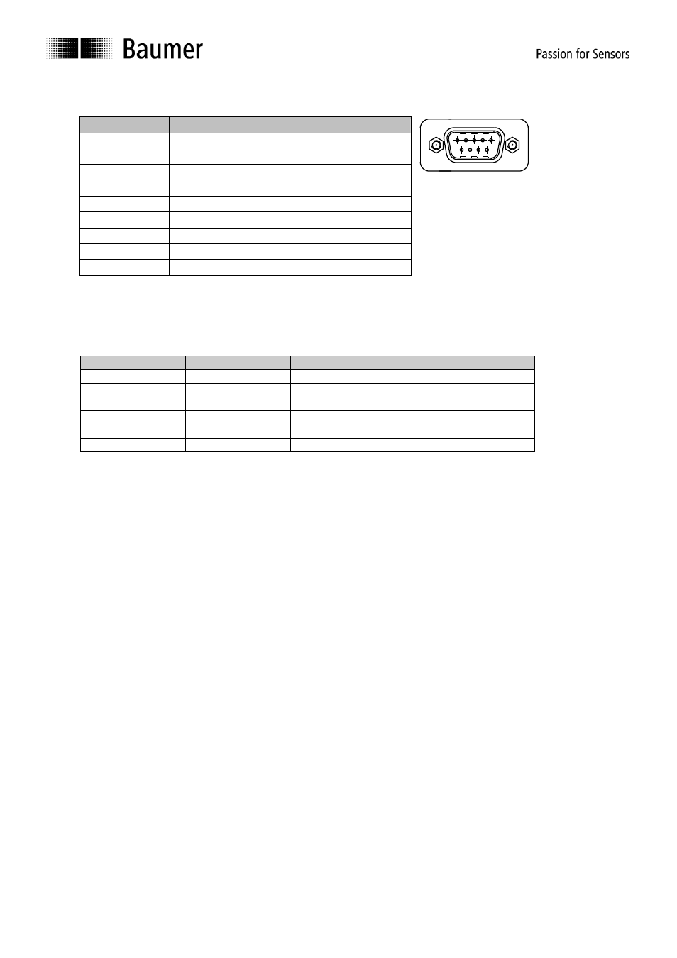 Pin assignment d-sub connector, Display elements (status display) | Baumer G0-GB-GXP5W/S/H-GXU5W/S User Manual | Page 48 / 48