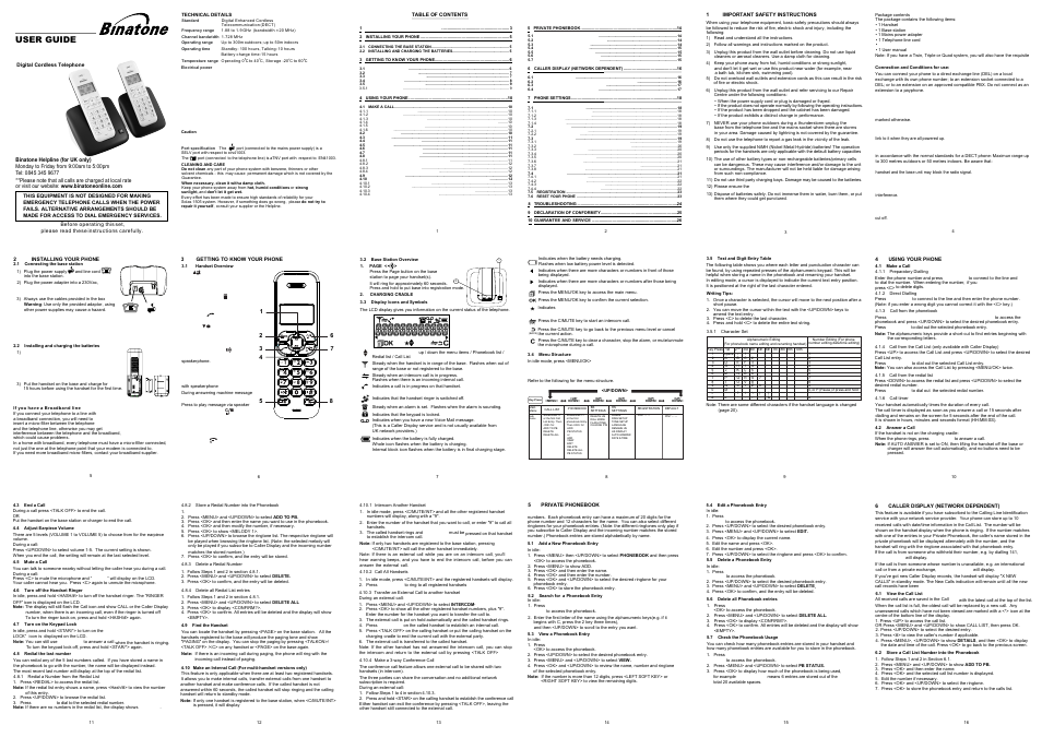 Binatone 1505 User Manual | 2 pages