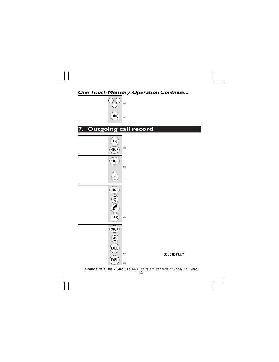 Outgoing call record | Binatone 710 User Manual | Page 13 / 32