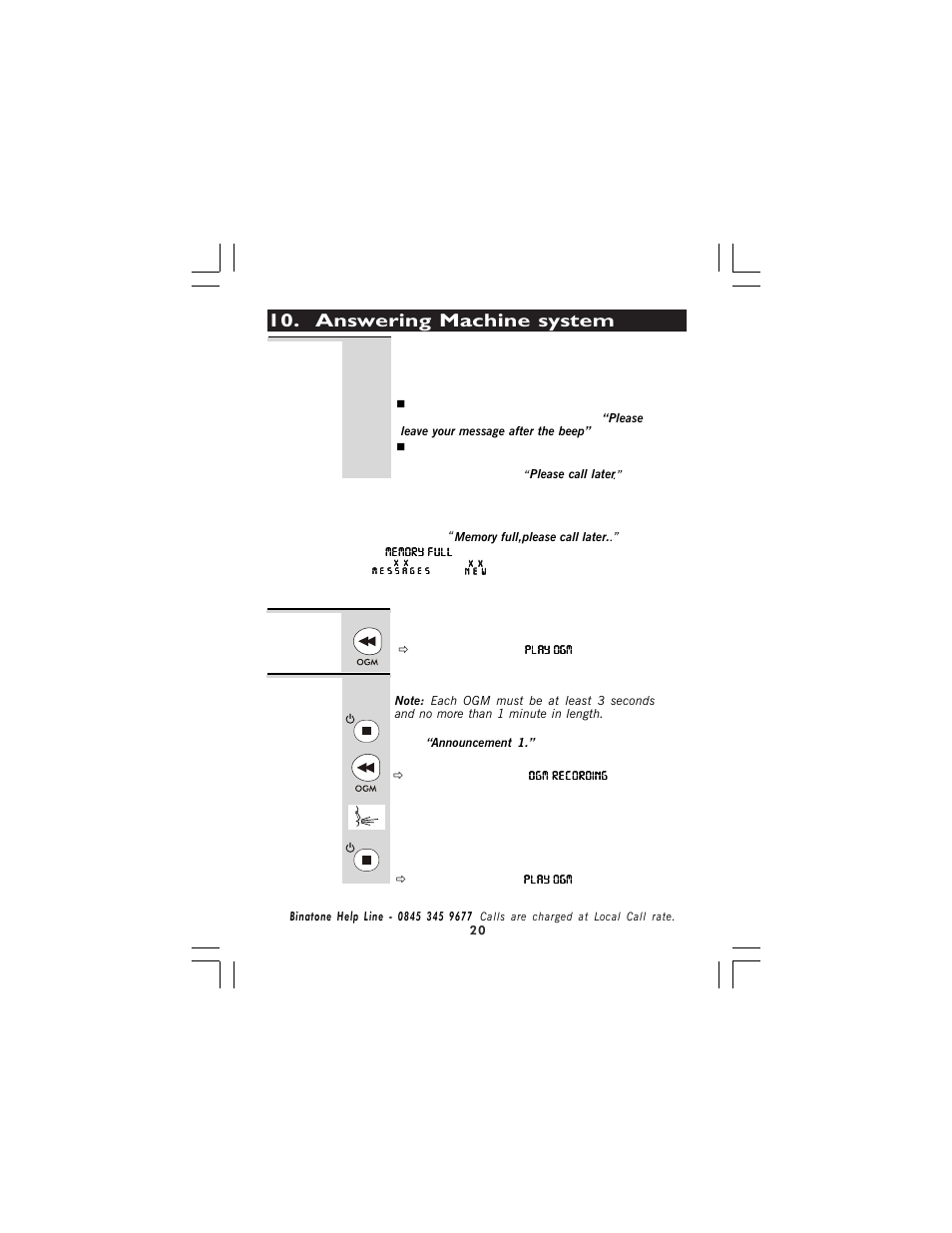 Answering machine system | Binatone 710 User Manual | Page 20 / 32