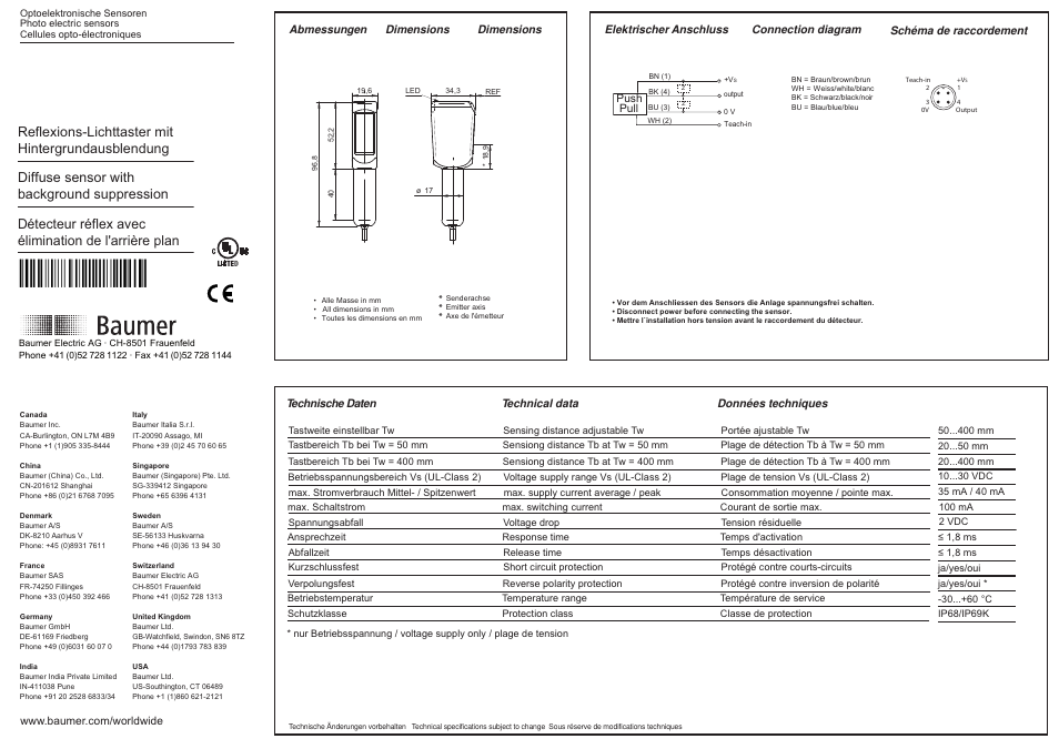 Baumer FHDH 14G6901/KS34A User Manual | 2 pages