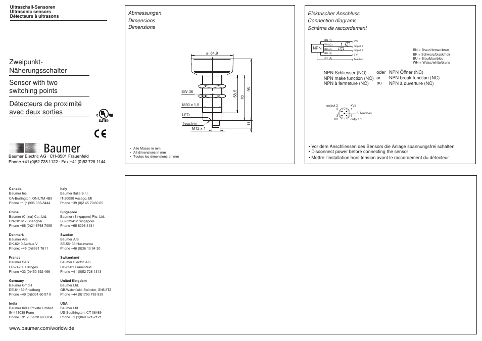 Baumer UZAM 70N8131/S14C User Manual | 3 pages