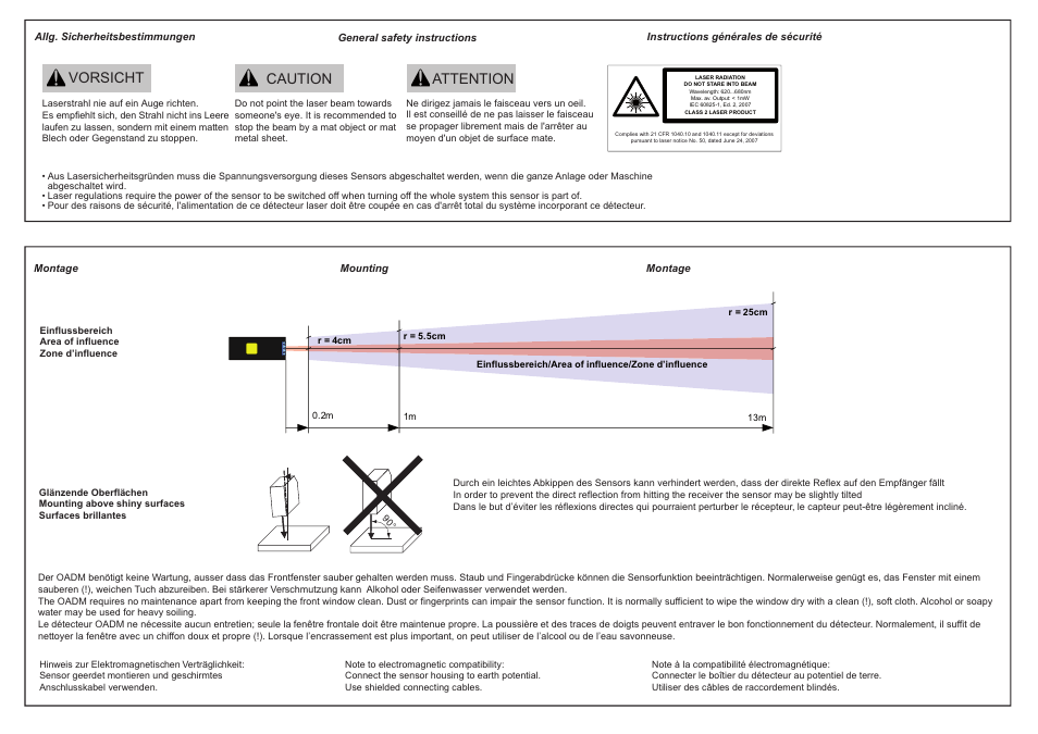 Vorsicht caution attention | Baumer OADM 260I1101/S14C User Manual | Page 2 / 4